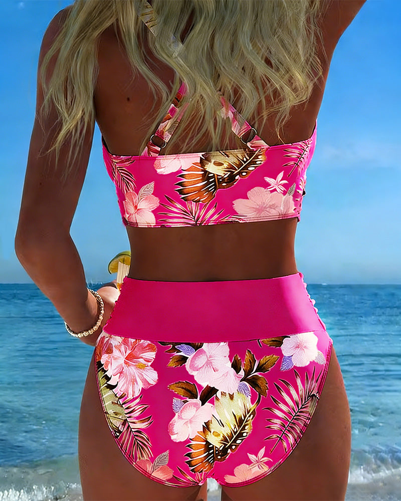 Elowen | Floral Contrast Bikini with Slit