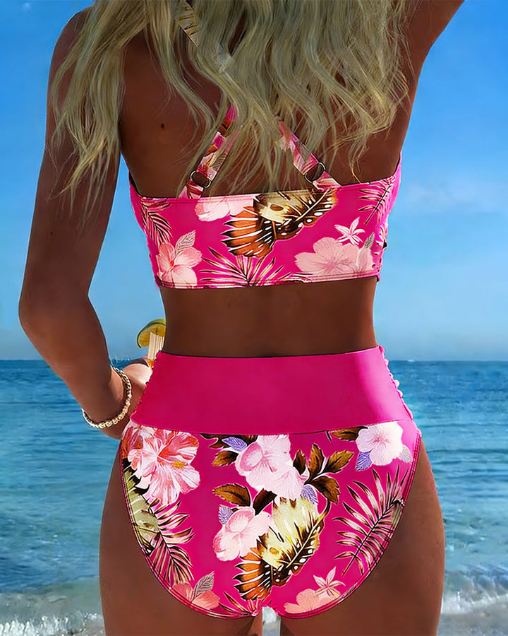 Elowen | Floral Contrast Bikini with Slit