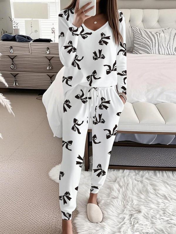 Hallie | Bow Print V-Neck Long