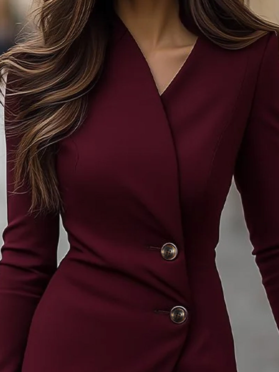 Mallaig | Burgundy Wrap-Style Buttoned Midi Dress