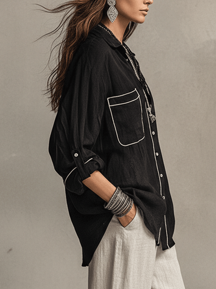 Quinn | Modern Bohemian Effortless Black Linen Shirt