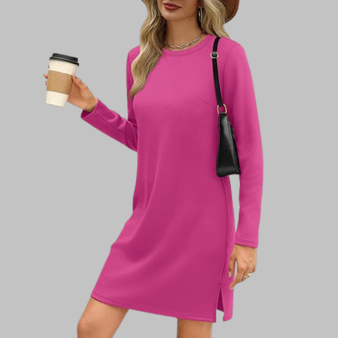 Alaya | Comfortable Long Sleeve Round Neck Dress