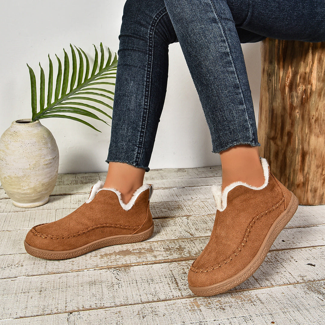 Sab | Warm Fur Lined Slip-On Ankle Boots with Anti-slip Thick Sole