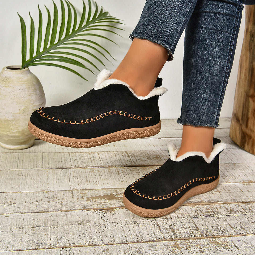 Sab | Warm Fur Lined Slip-On Ankle Boots with Anti-slip Thick Sole