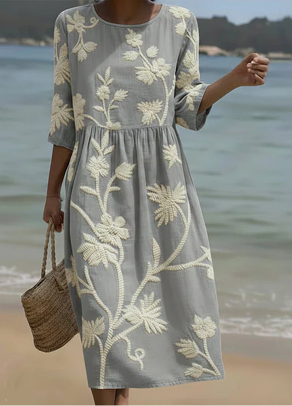 Brenda | Textured Floral Midi Dress