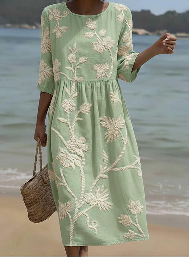 Amberleigh | Midi Dress with Botanical Embroidery