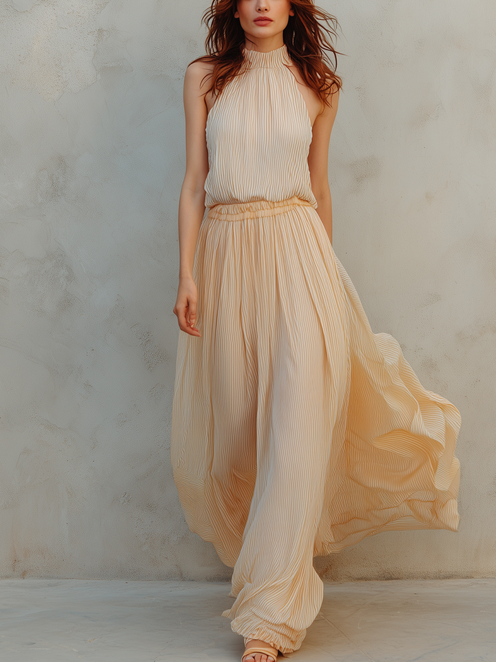 Xanthe | Cream Yellow Striped Halter Top And