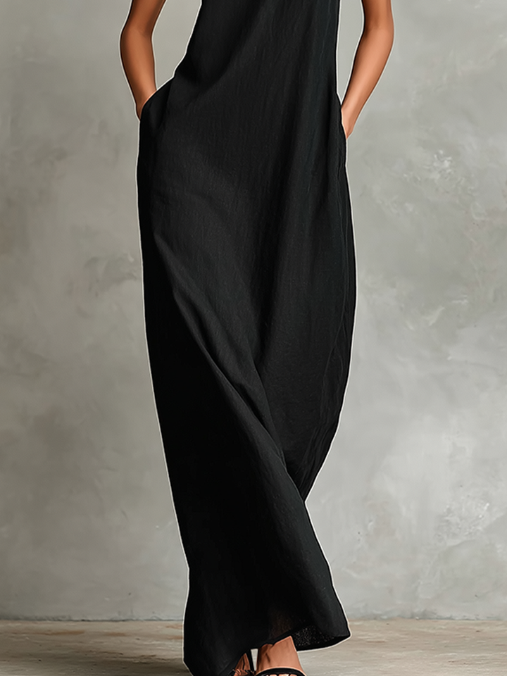 Alina | Black Linen-Blend Maxi Dress