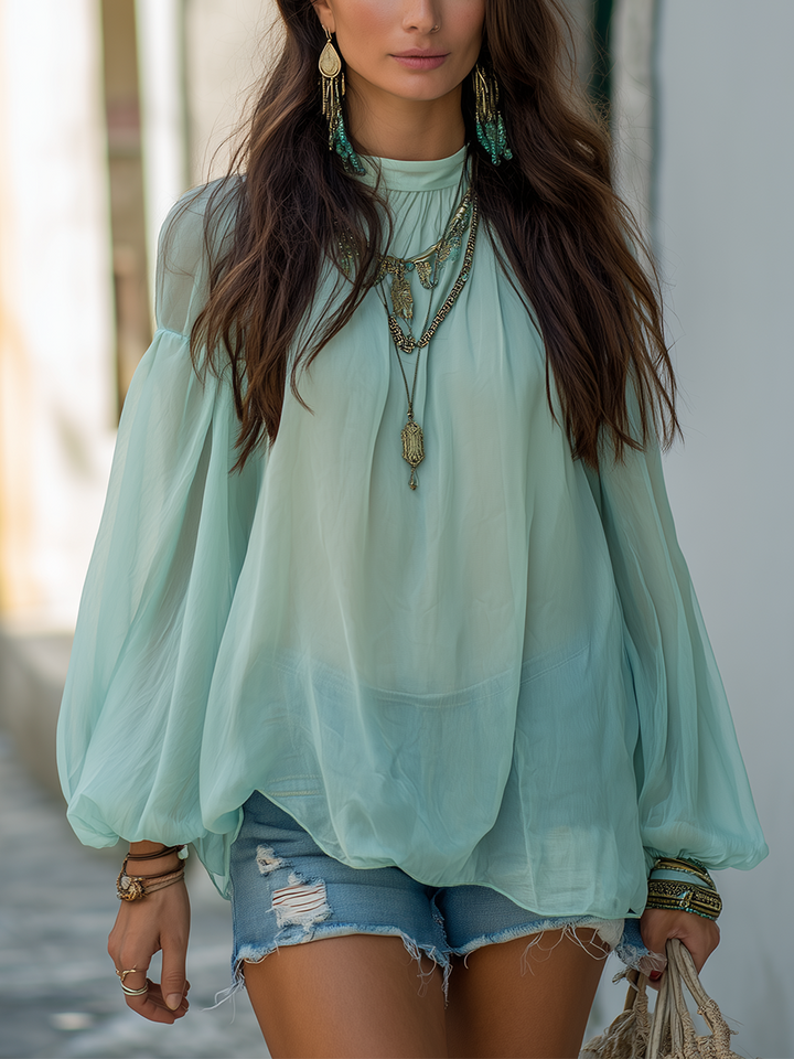 Paige | Relaxed Bohemian Sage Green Chiffon Blouse