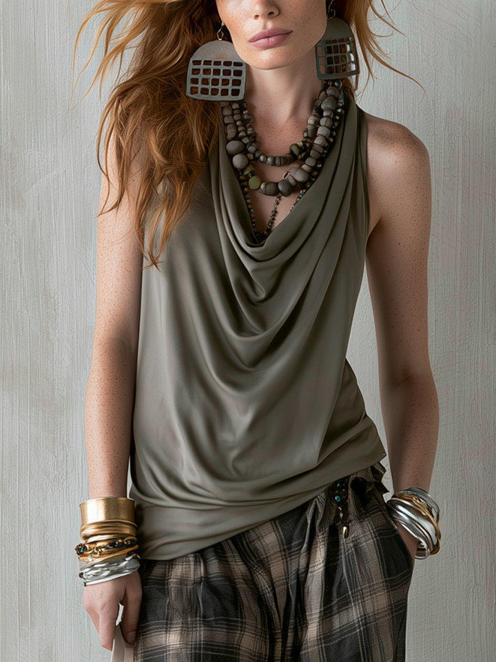 Yara | Bohemian Gray Draped Top