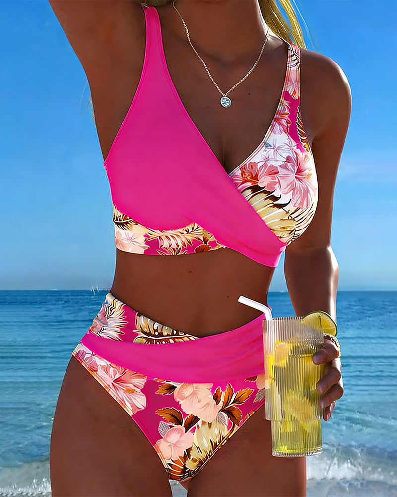 Elowen | Floral Contrast Bikini with Slit