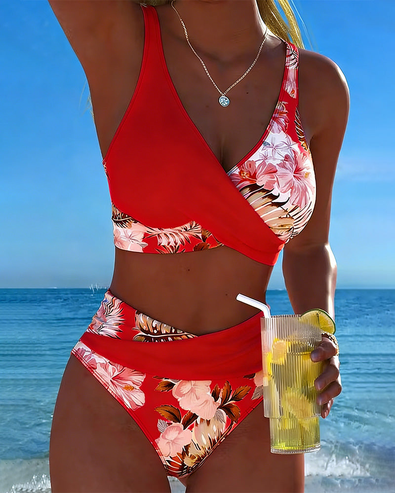 Elowen | Floral Contrast Bikini with Slit