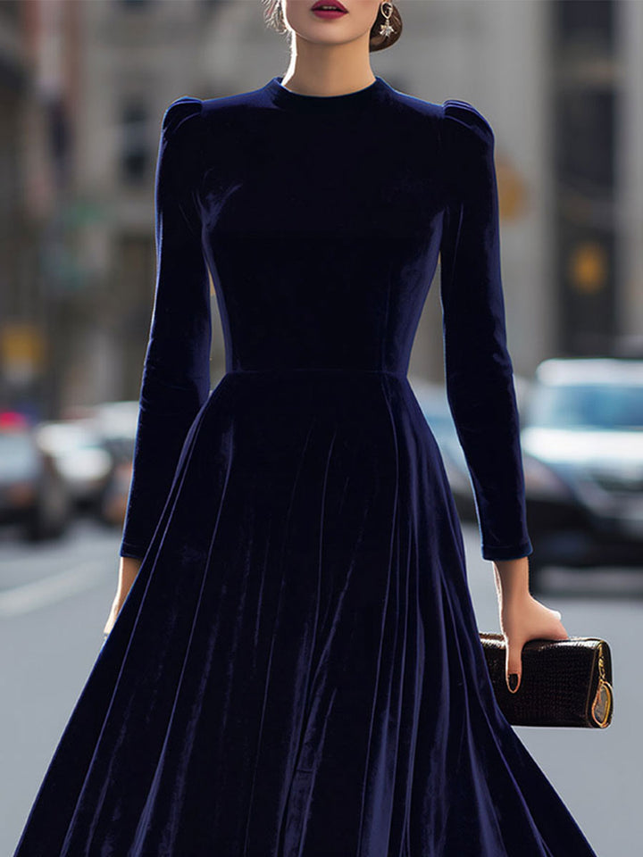 Lochboisdale | Navy Blue Long-Sleeve Midi Dress