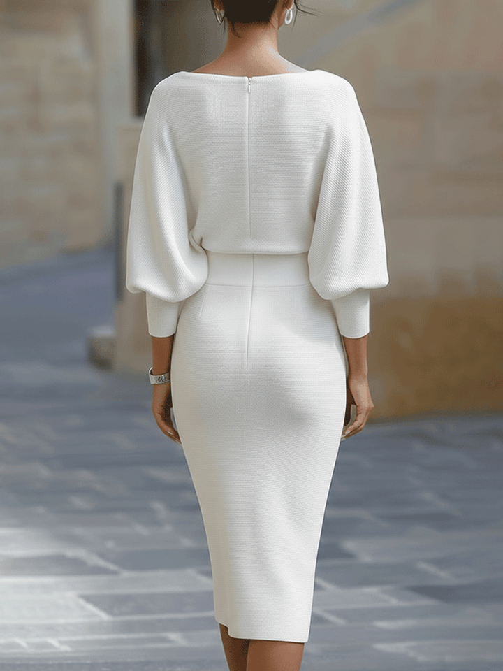 Ballachulish | White Draped Batwing Midi Dress