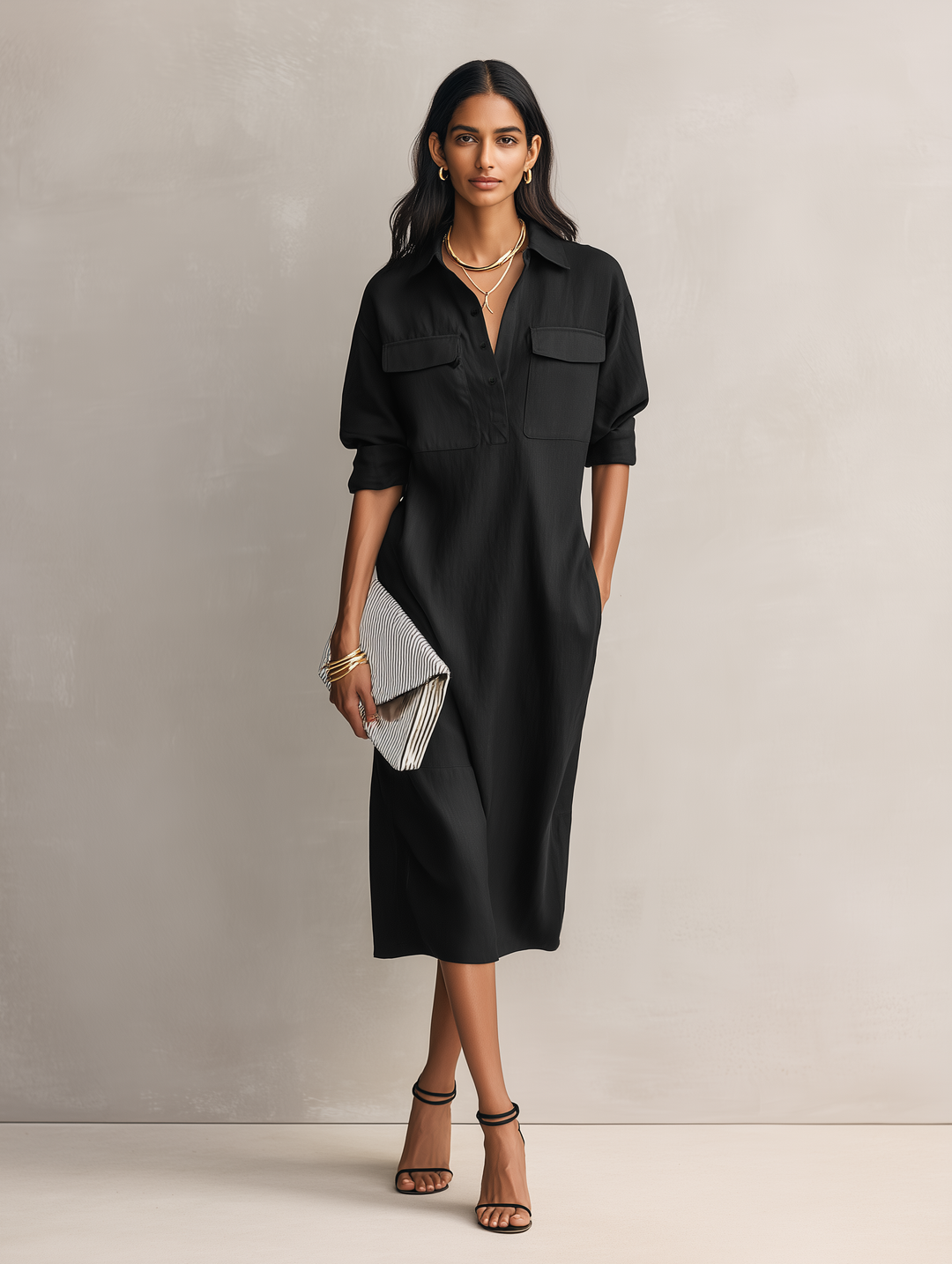 Bridget | Elegant Black Cotton-linen Blend