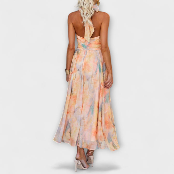 Delphine | Halter-Neck Watercolor Maxi