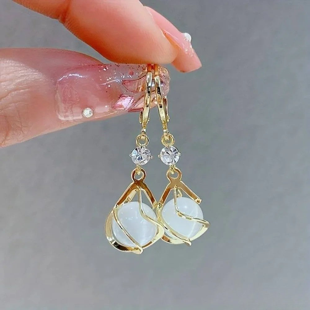 Ella | Antique White Opal Gold Drop Earrings