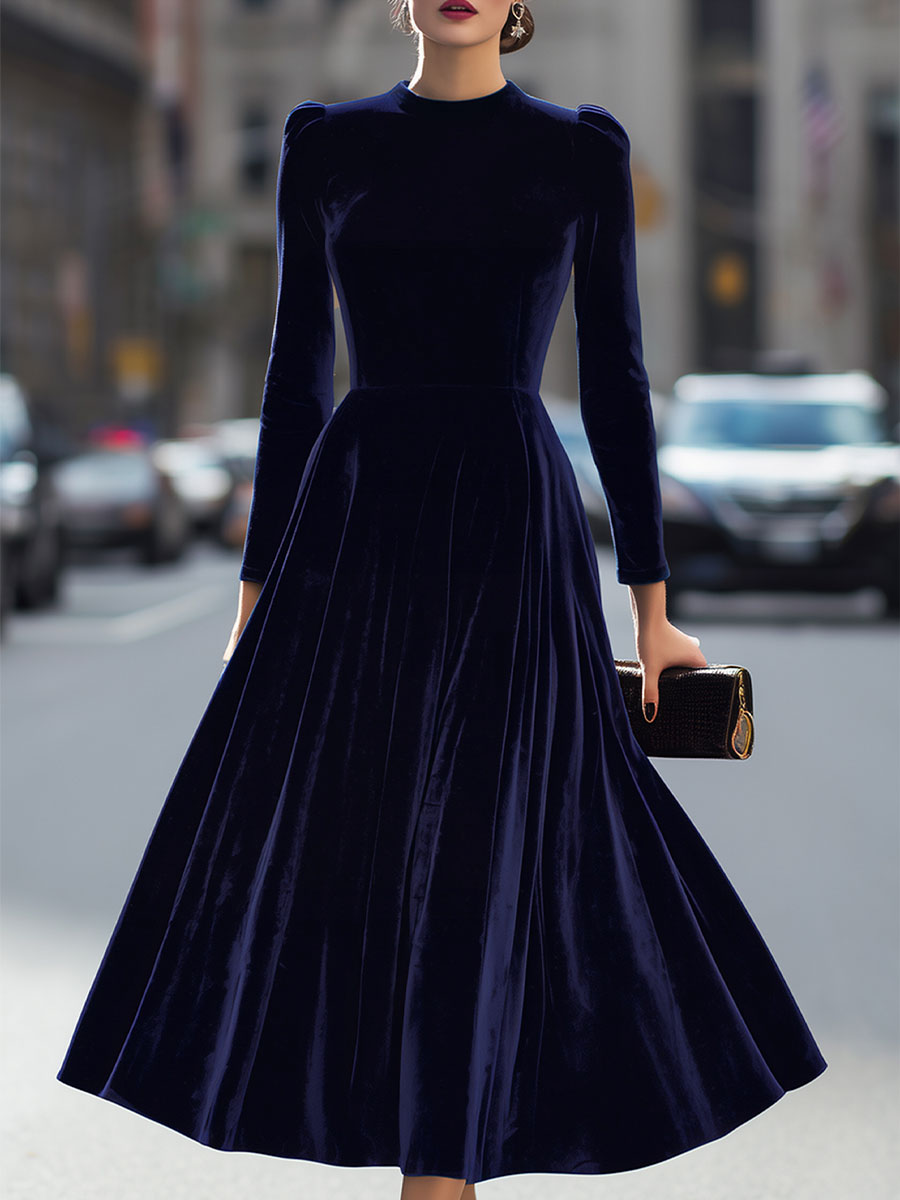 Lochboisdale | Navy Blue Long-Sleeve Midi Dress
