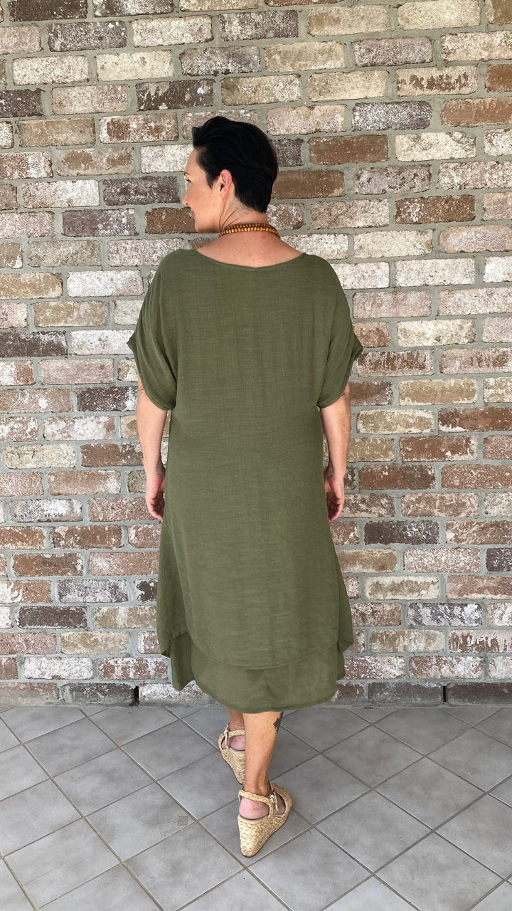 Ximena | Chelsea Olive Midi Dress