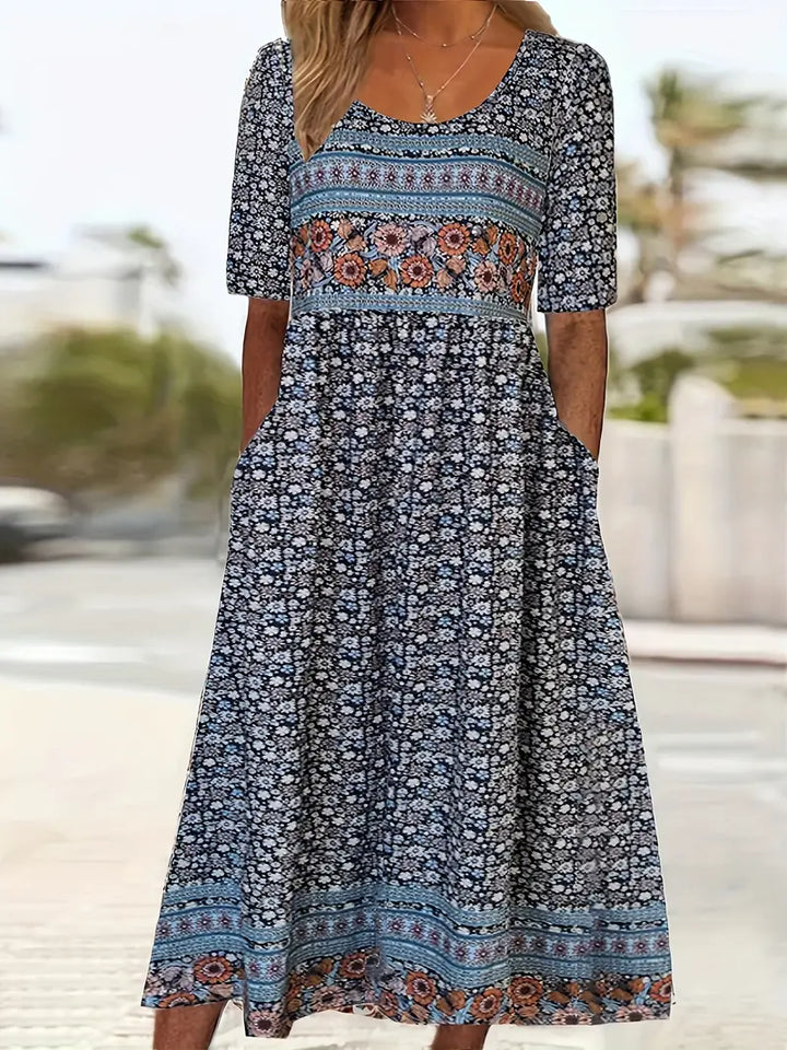 Agnes | Dress with Bohemian Print and Round Neckline