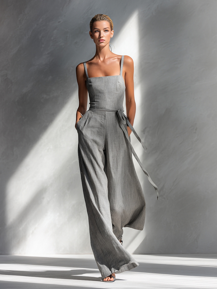 Mia | Linen Blend Gray Spaghetti-Strap