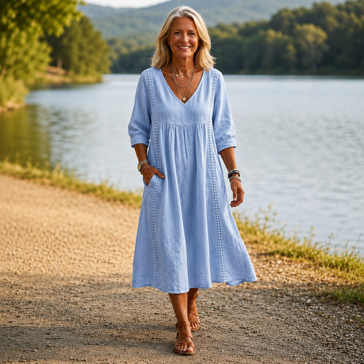 Carmen | Elegant Maxi Dress with Ruched 3/4 Sleeves