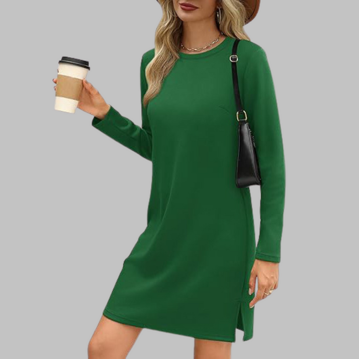 Alaya | Comfortable Long Sleeve Round Neck Dress
