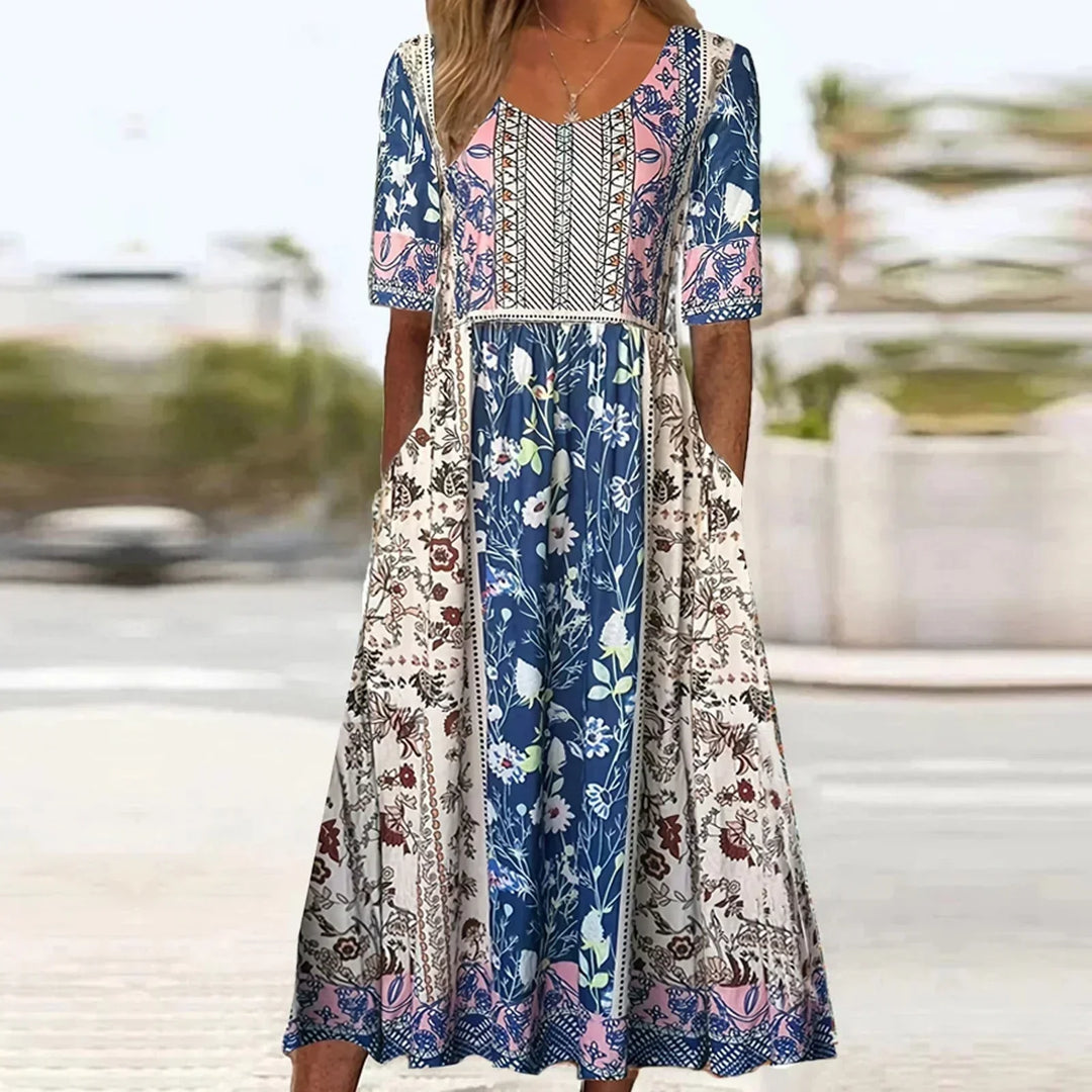 Agnes | Dress with Bohemian Print and Round Neckline