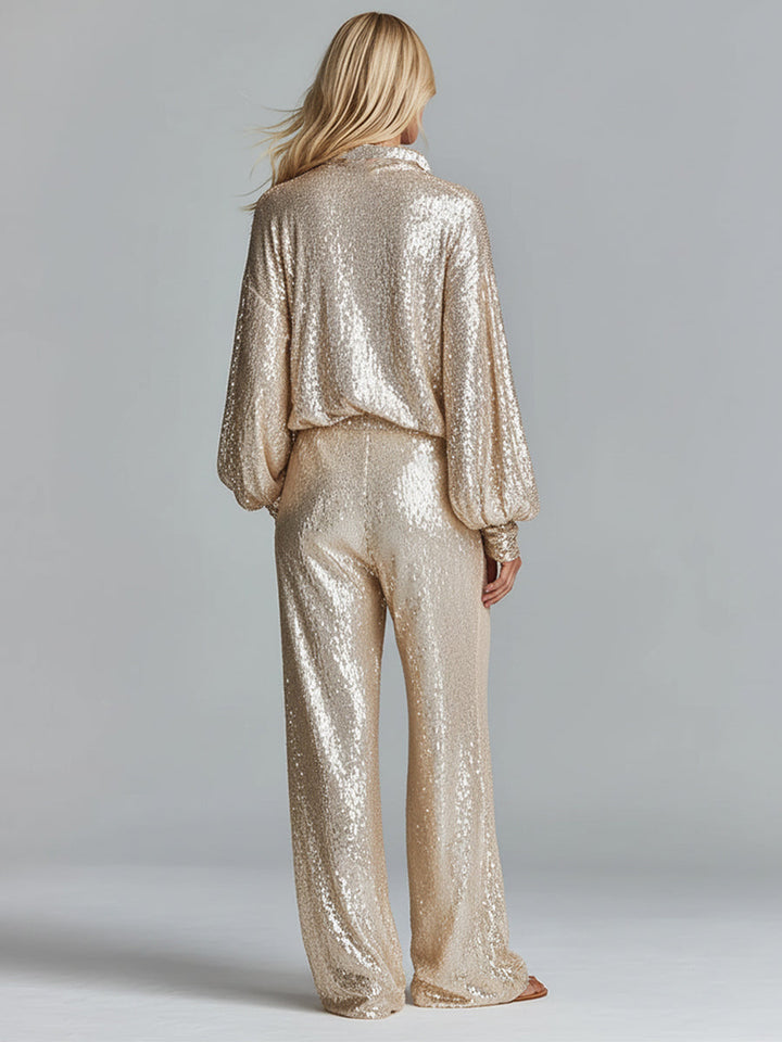 Pam | Gold Glamorous Sequin Collared