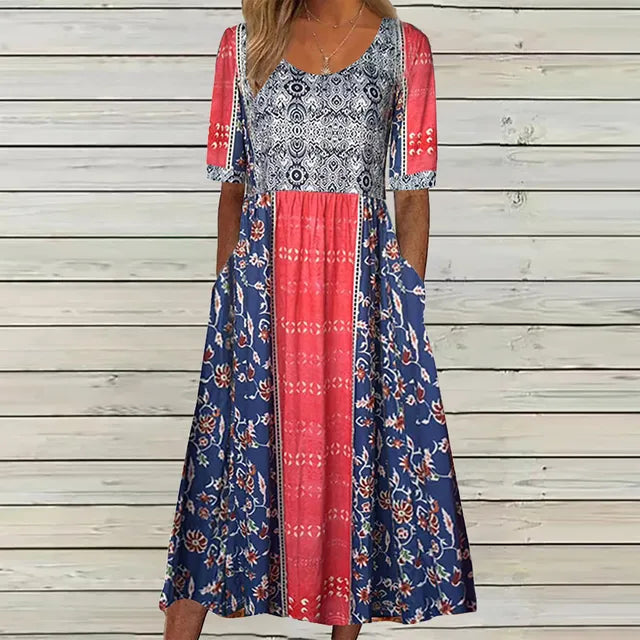 Agnes | Dress with Bohemian Print and Round Neckline