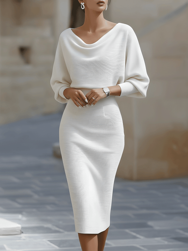 Ballachulish | White Draped Batwing Midi Dress