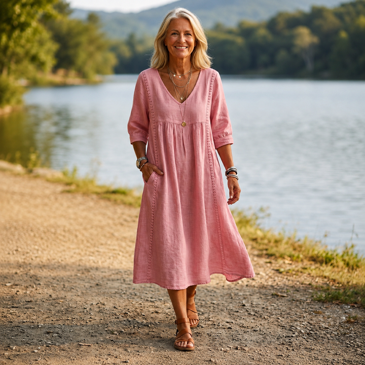 Carmen | Elegant Maxi Dress with Ruched 3/4 Sleeves