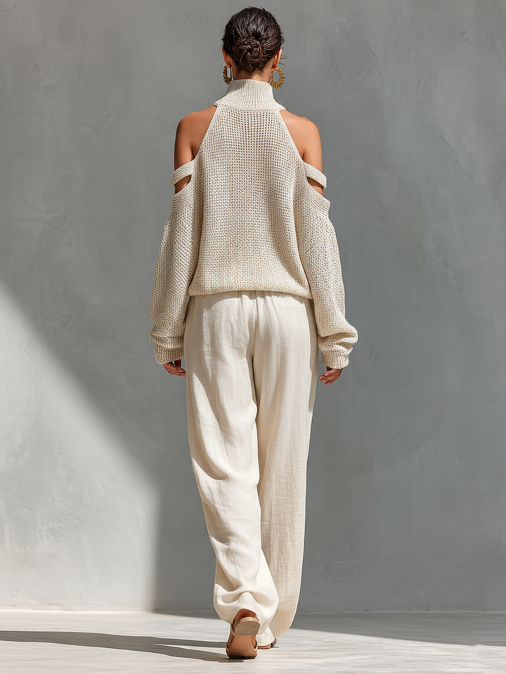 Astrid | Beige Knit Fabric Cold-Shoulder