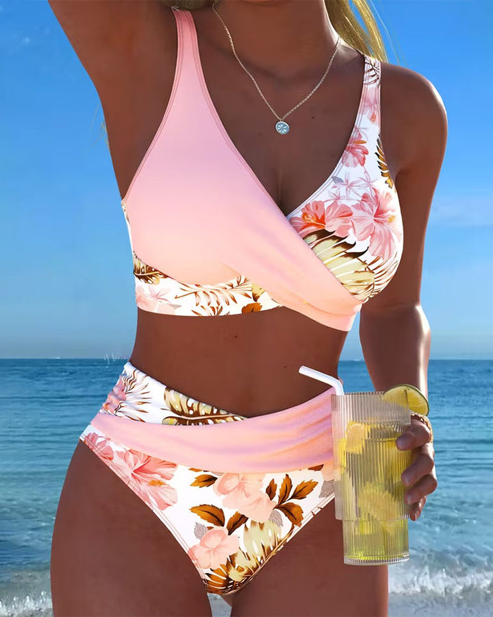 Elowen | Floral Contrast Bikini with Slit