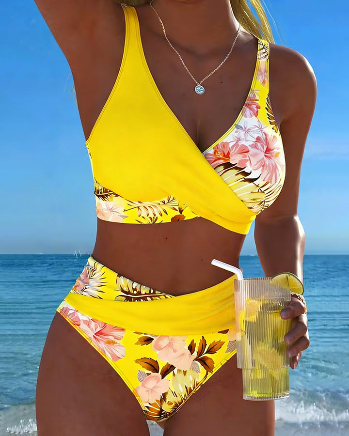 Elowen | Floral Contrast Bikini with Slit