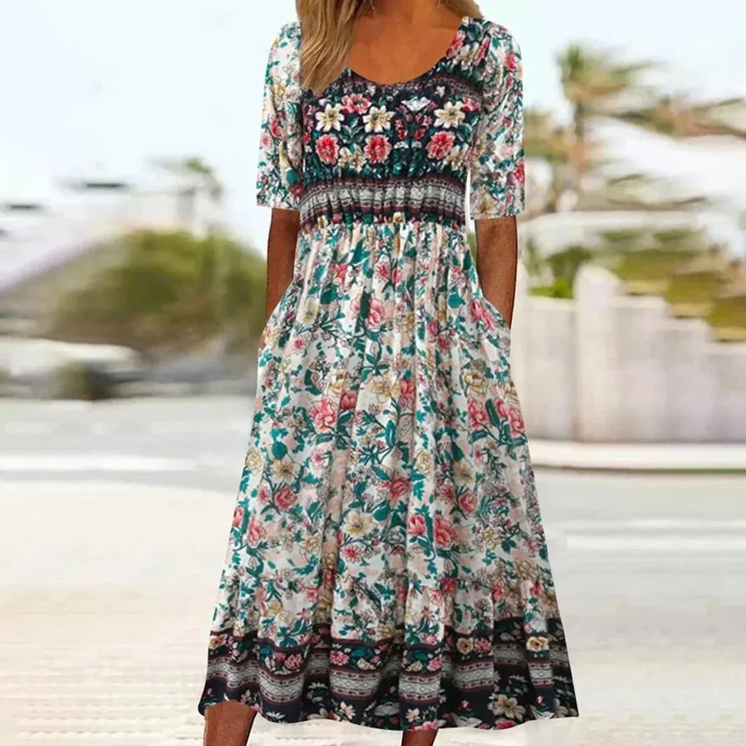 Agnes | Dress with Bohemian Print and Round Neckline