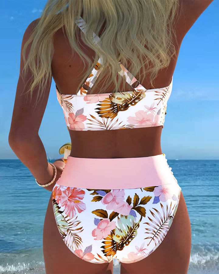 Elowen | Floral Contrast Bikini with Slit