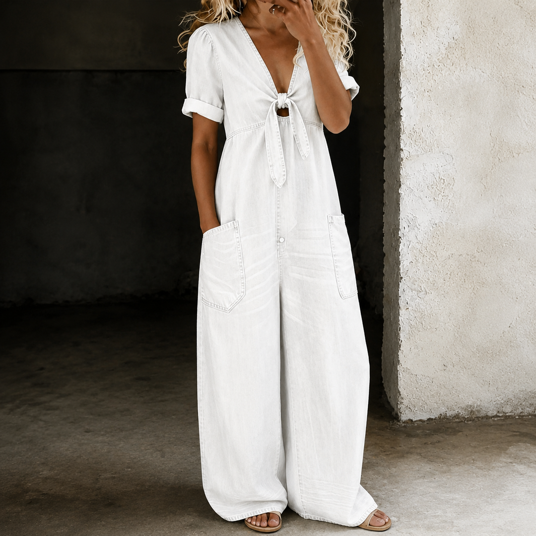 Thina | Cream Denim Easy Playsuit