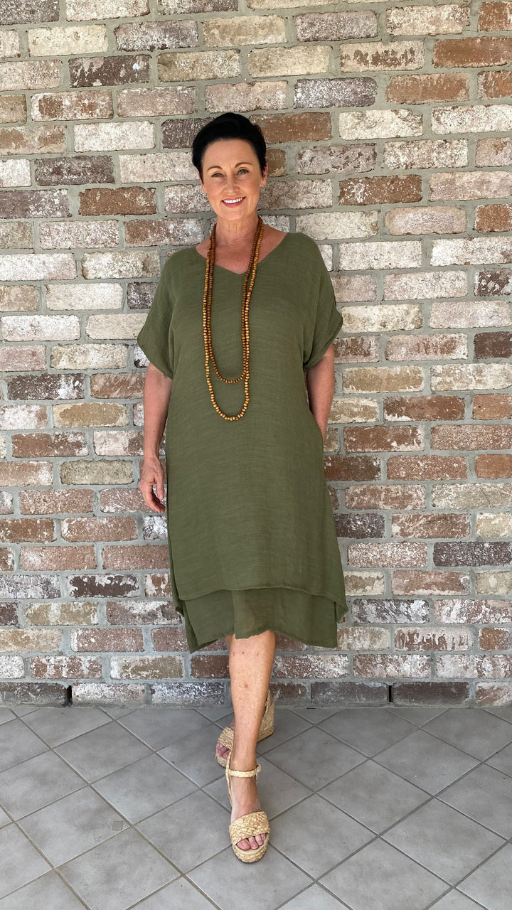 Ximena | Chelsea Olive Midi Dress