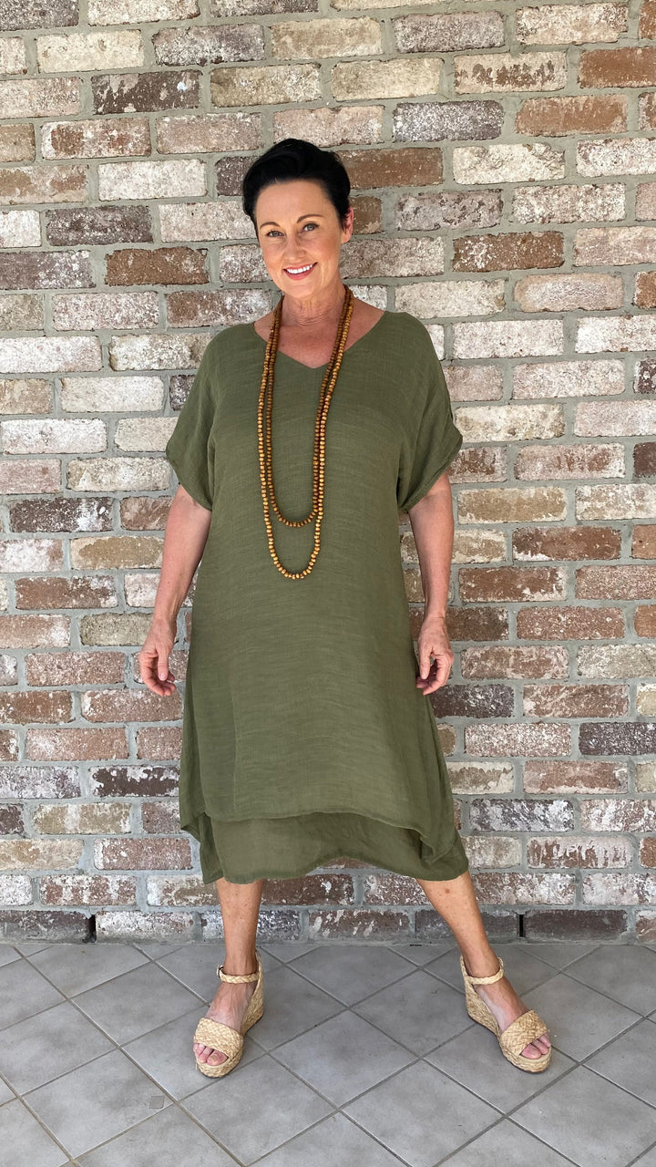 Ximena | Chelsea Olive Midi Dress