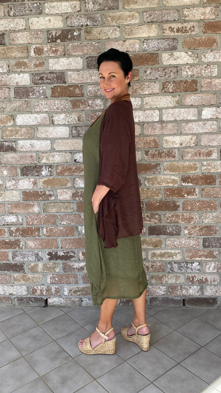 Ximena | Chelsea Olive Midi Dress