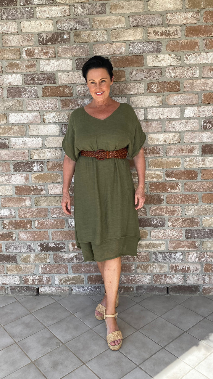 Ximena | Chelsea Olive Midi Dress