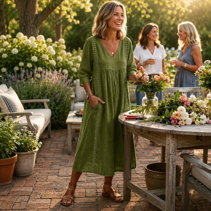 Carmen | Elegant Maxi Dress with Ruched 3/4 Sleeves