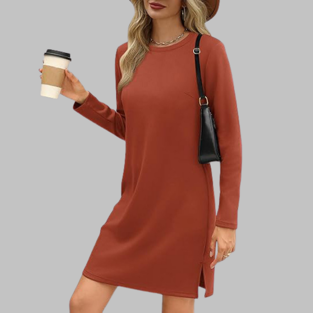 Alaya | Comfortable Long Sleeve Round Neck Dress