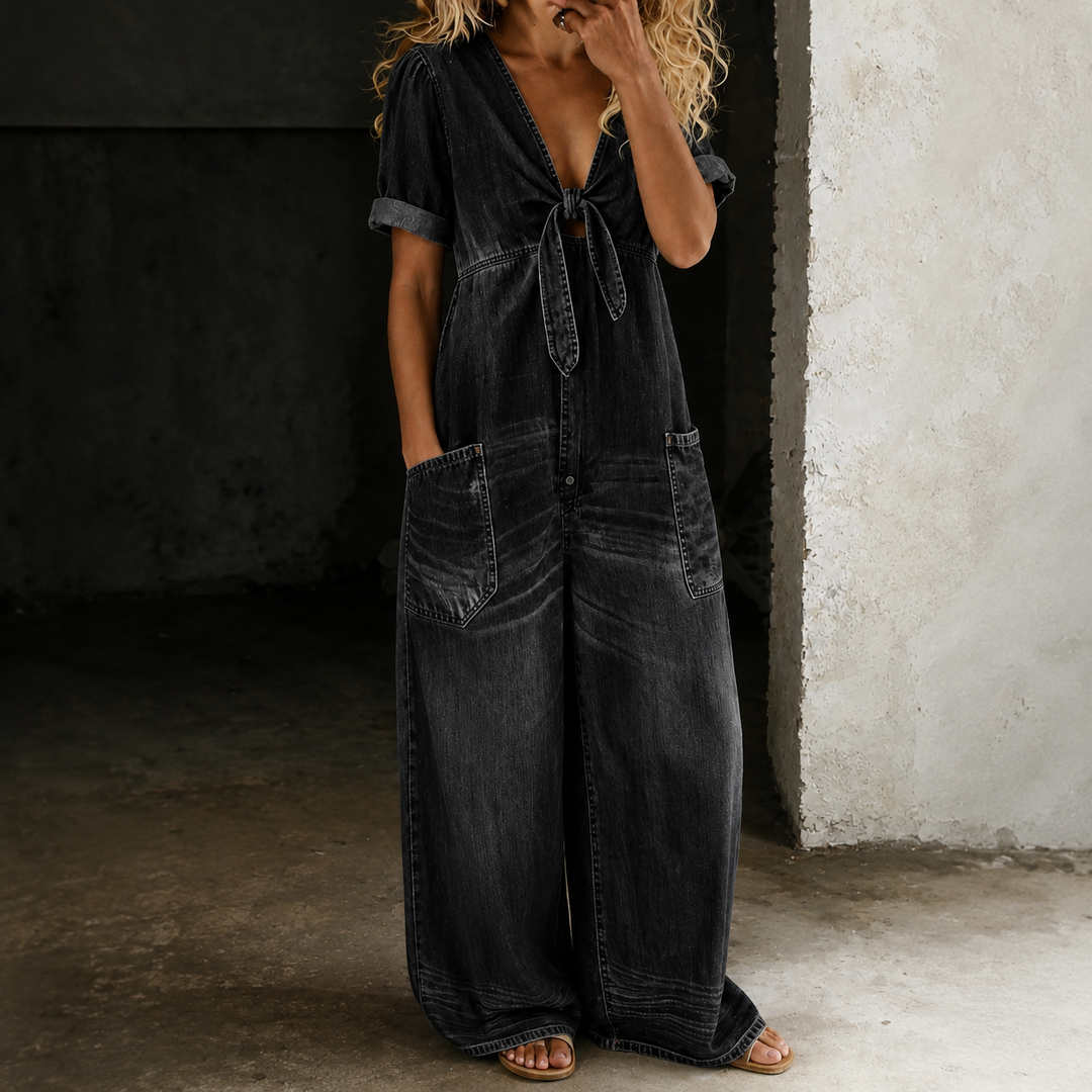 Nika | Classic Black Denim Playsuit