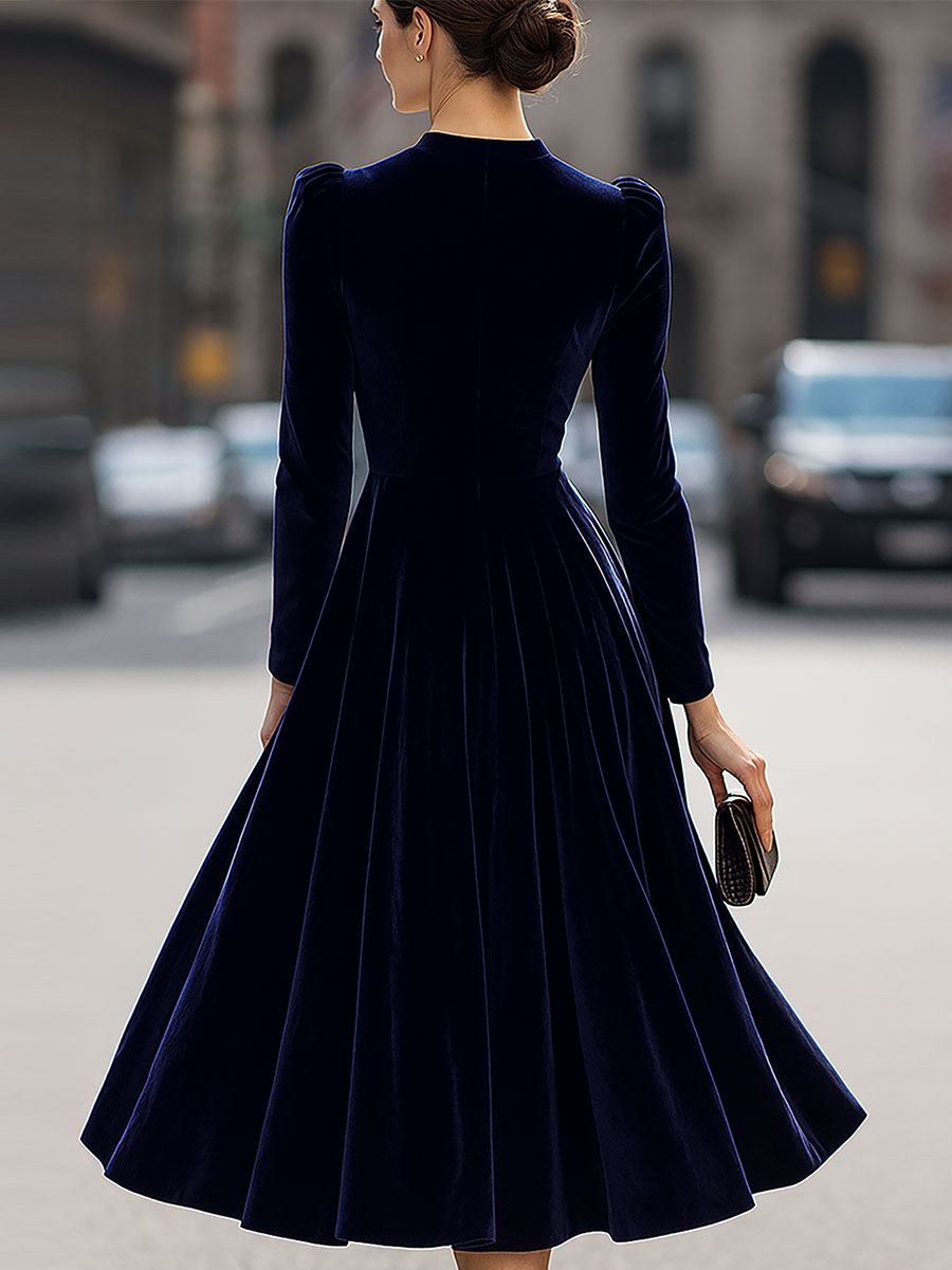 Lochboisdale | Navy Blue Long-Sleeve Midi Dress