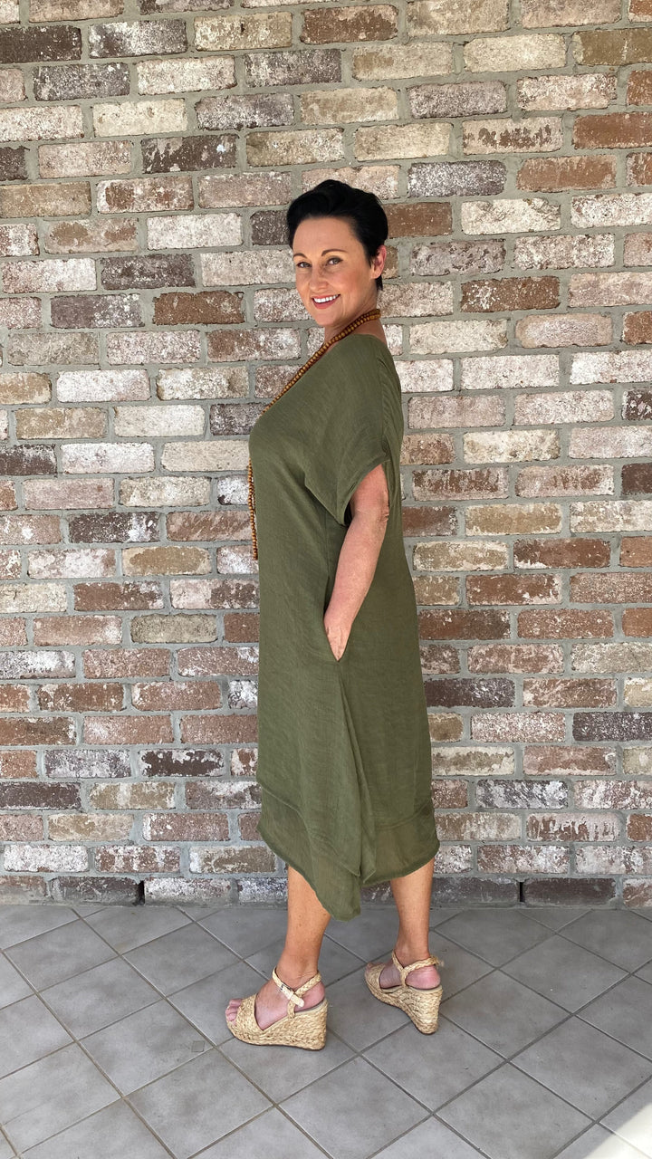 Ximena | Chelsea Olive Midi Dress