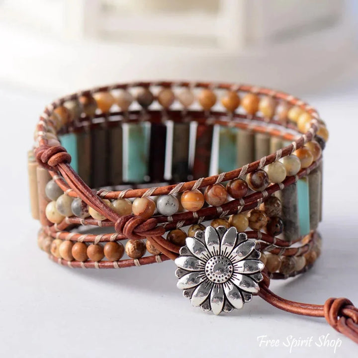 Grace | Jasper & Sunflower Charm Leather