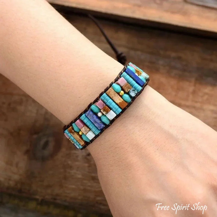 Sara | Mix Candy Gemstones Leather Wrap