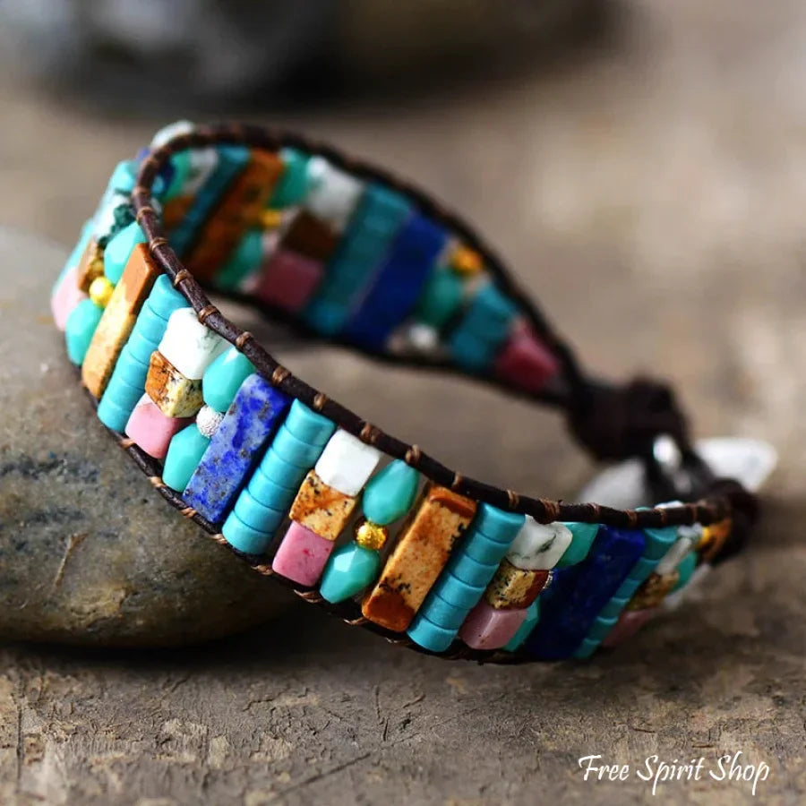 Sara | Mix Candy Gemstones Leather Wrap